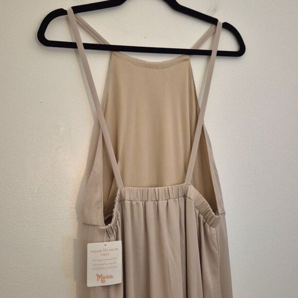 Show Me Your Mumu Amanda Maxi Dress XL Tan High Neck Empire Waist Open Back NWOT - Picture 8 of 10